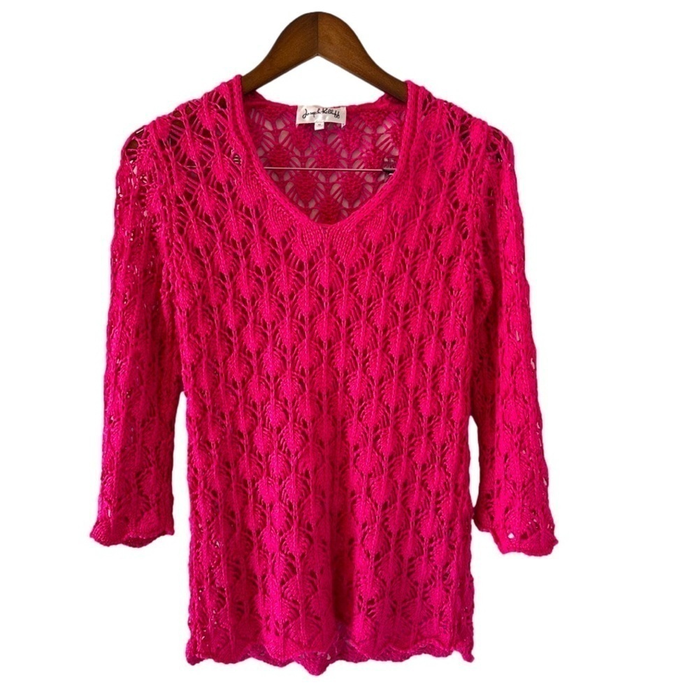 Joseph Ribkoff Boho Style Crochet Top Medium hot pink